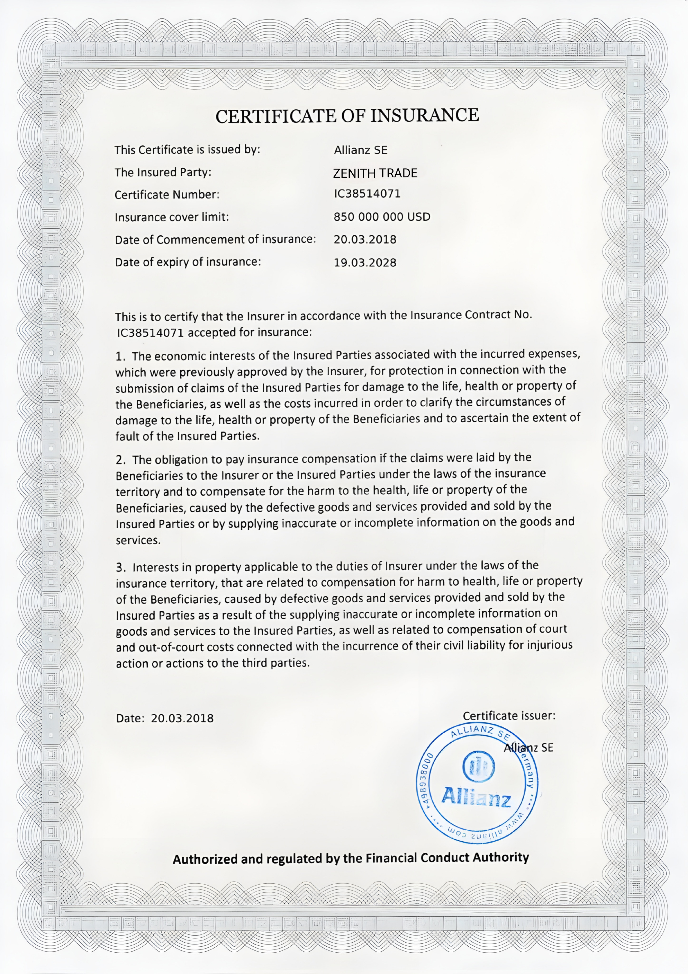 Insurance Certificate